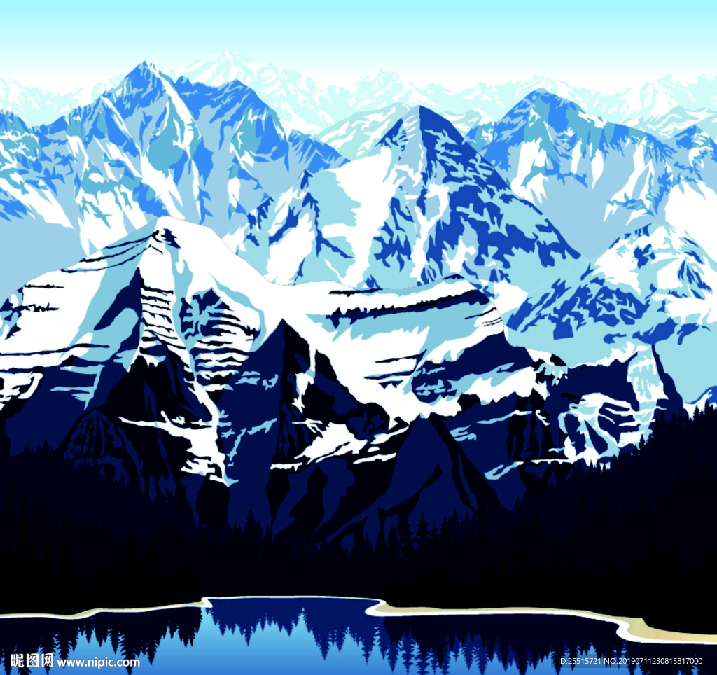 手绘雪山