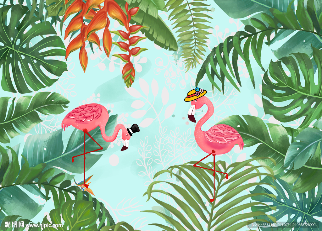 北欧简 时尚火烈鸟背景