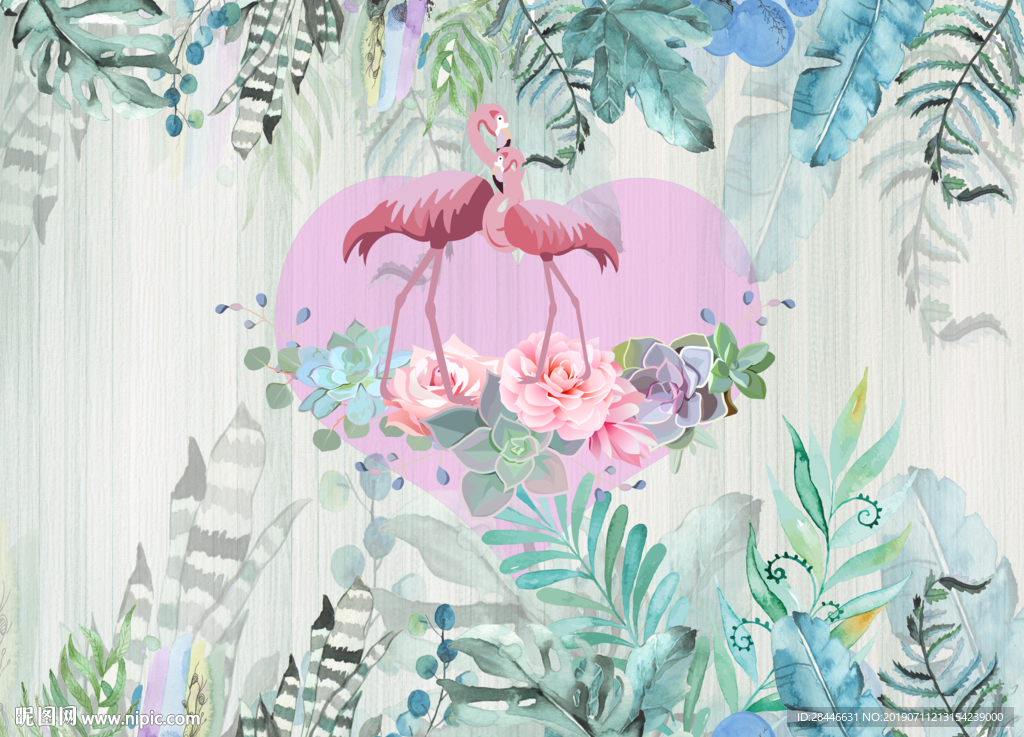 北欧简约时尚火烈鸟背景墙