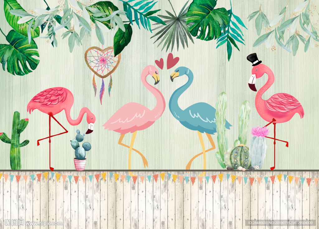 北欧简约时尚火烈鸟背景墙