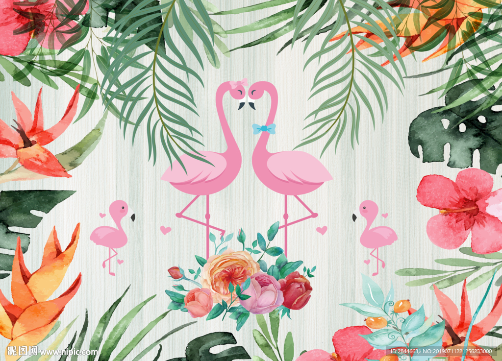 北欧简约时尚火烈鸟背景墙