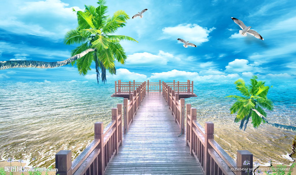 海景椰树沙滩风景画电视背景