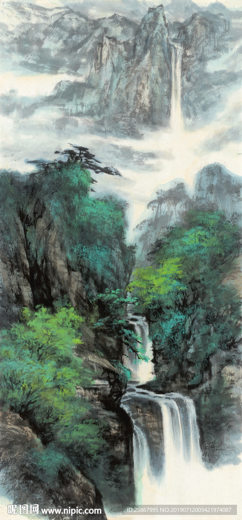 新中式泼墨山水玄关壁画