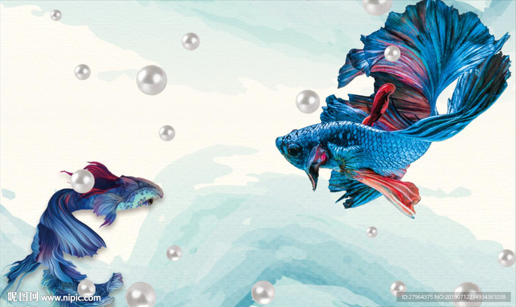 深蓝孔雀鱼抽象线条珠宝背景墙