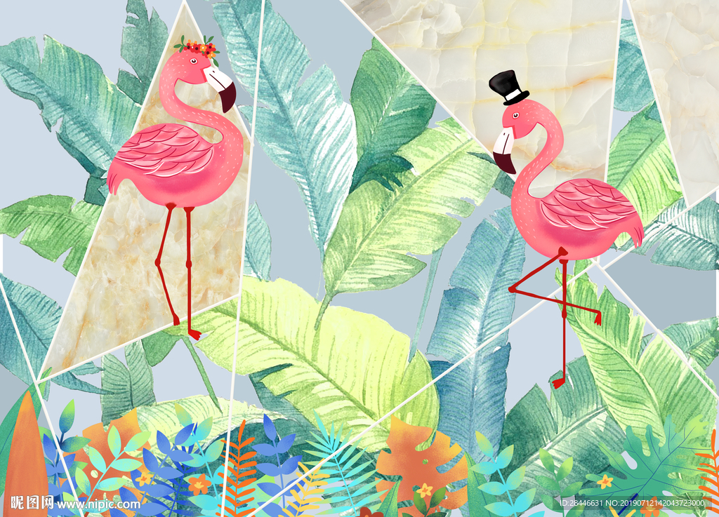 北欧火烈鸟背景墙