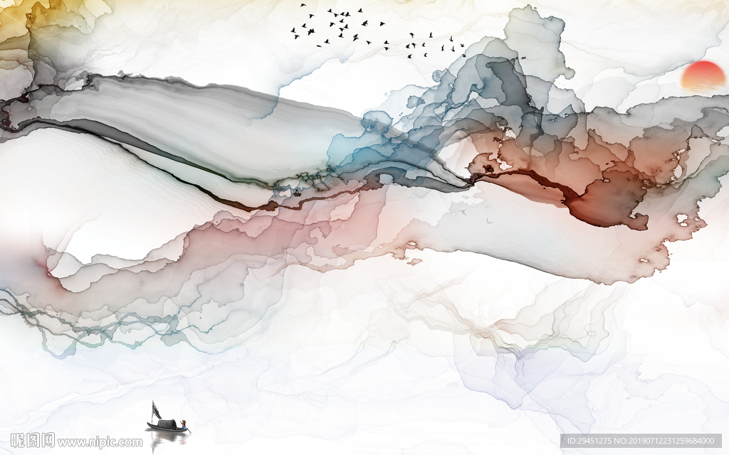 新中式禅意装饰墙画 TIF分层