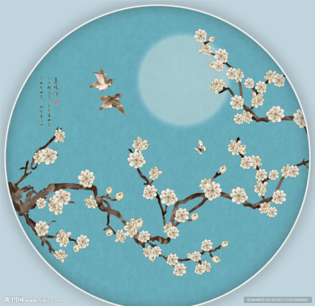 花鸟图圆形