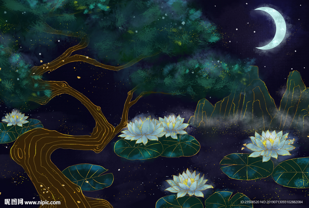 烫金睡莲中国风