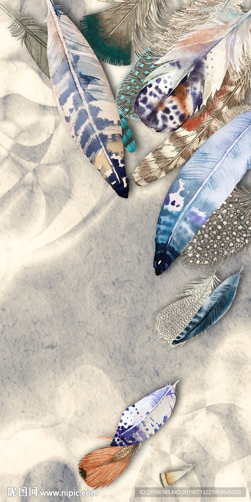 后现代羽毛背景墙画 TIF分层