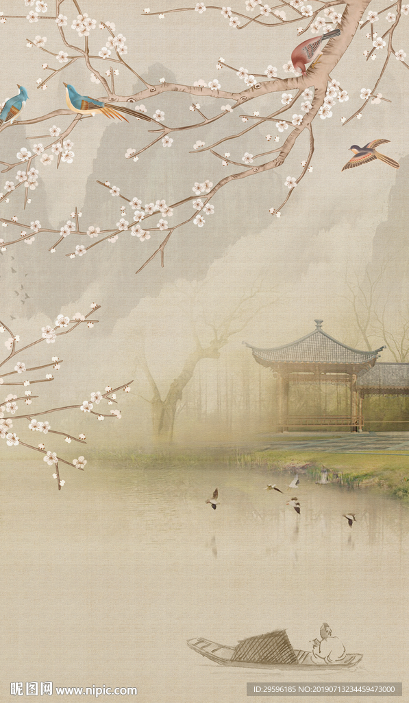 花鸟装饰山水画 TIF分层