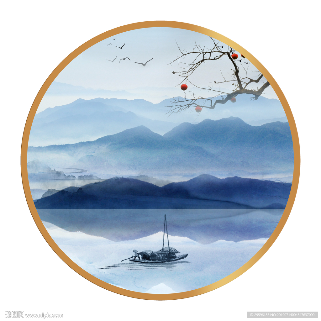 新中式装饰山水画 TIF分层