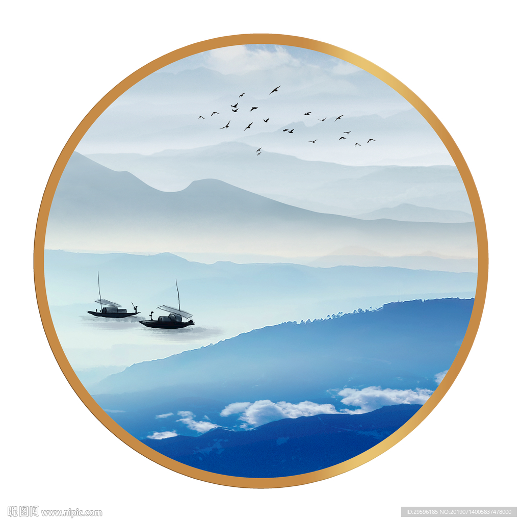 中式装饰山水画 TIF分层