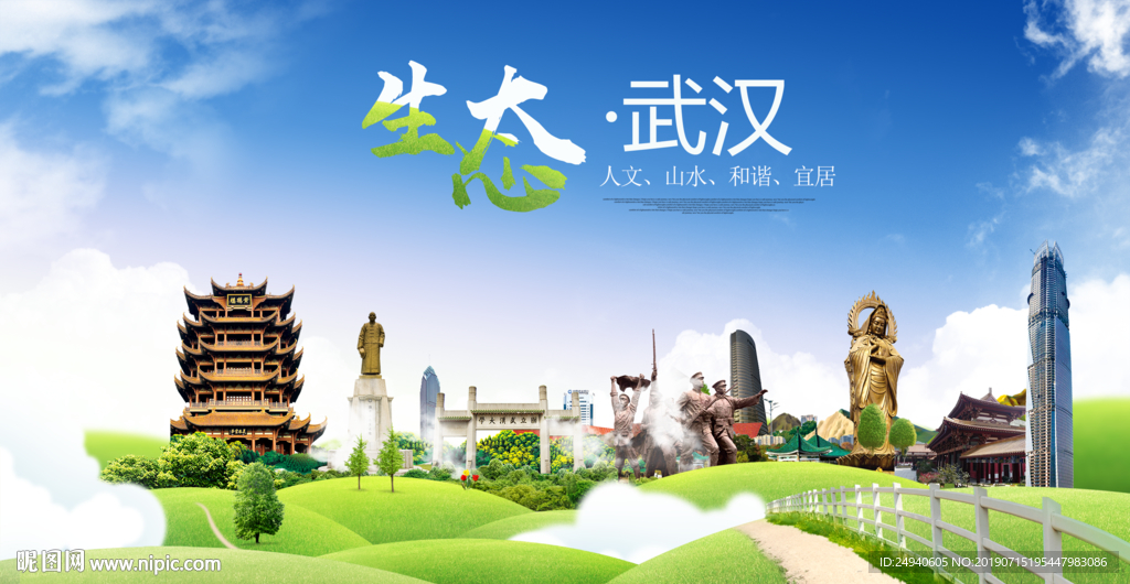 武汉生态卫生城市海报广告PSD