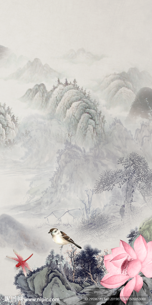 水墨意境玄关画 TIF分层