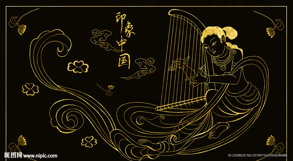 烫金竖琴插画