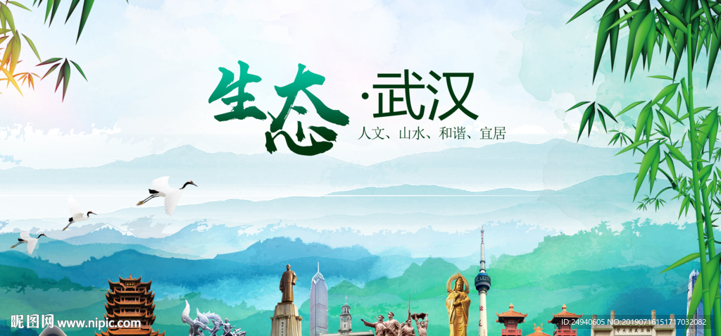 原创武汉生态卫生文明城市海报