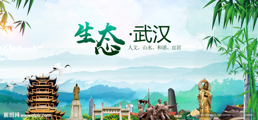 武汉生态卫生文明城市海报PSD