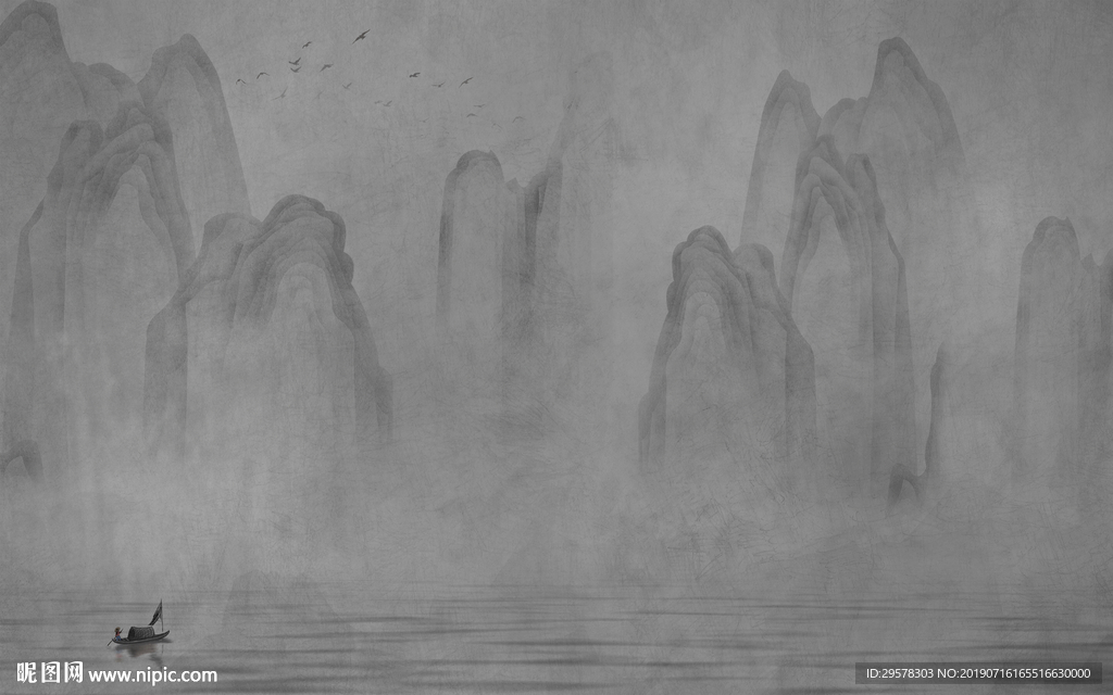 大厅灰色意境山水 TIF分层