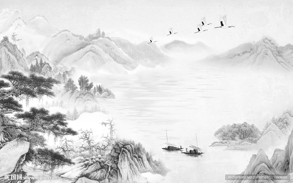 精品 灰色意境山水 TIF分层