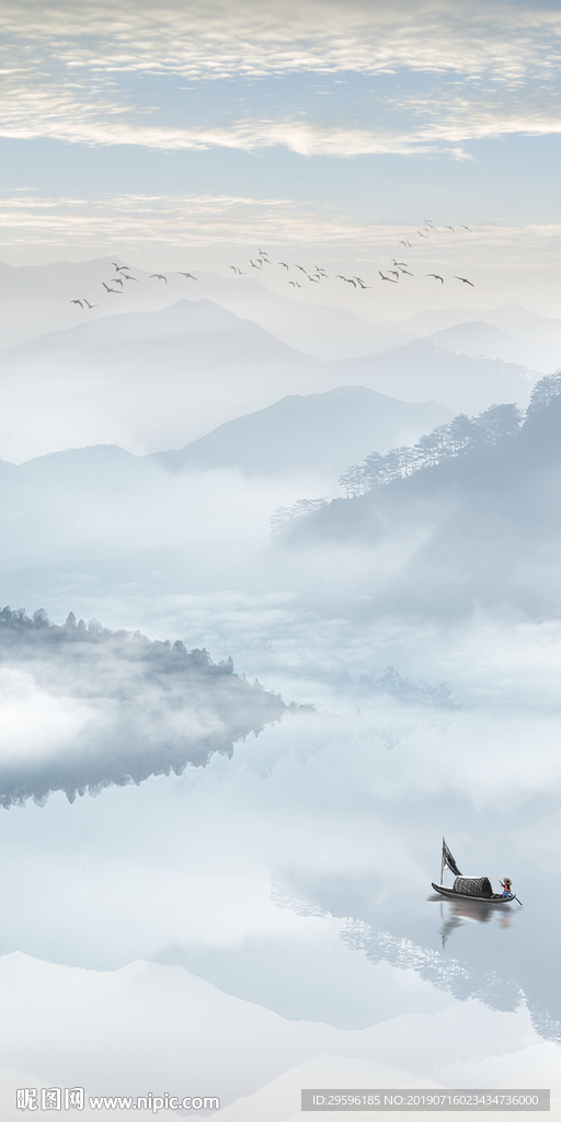 玄关山水意境壁画 TIF分层