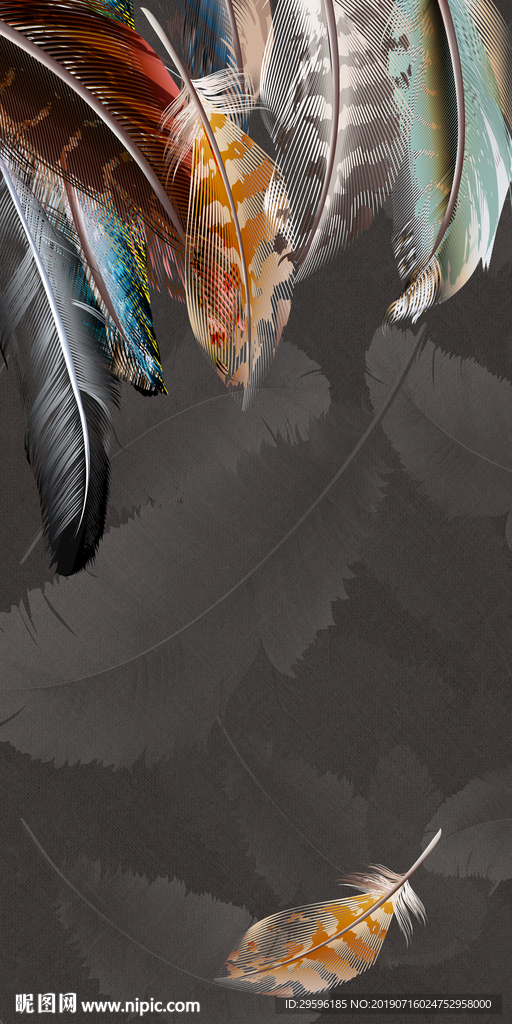 羽毛玄关意境壁画 TIF分层