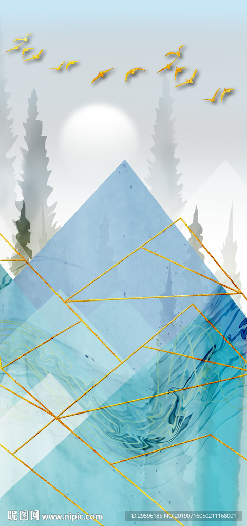 几何玄关意境壁画 TIF分层