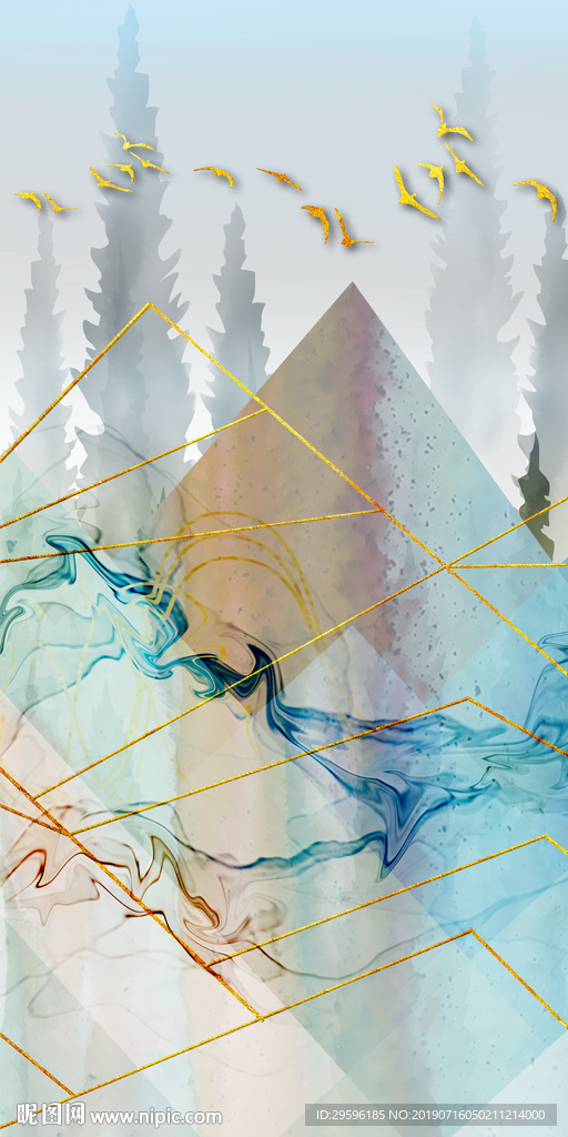 几何玄关意境壁画 TIF分层