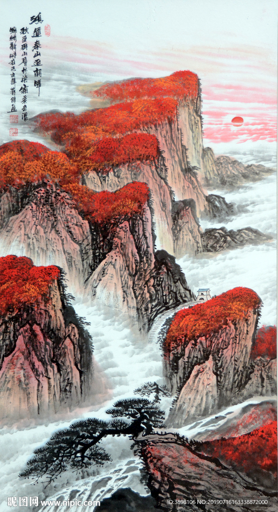 鸿运当头山水玄关背景墙