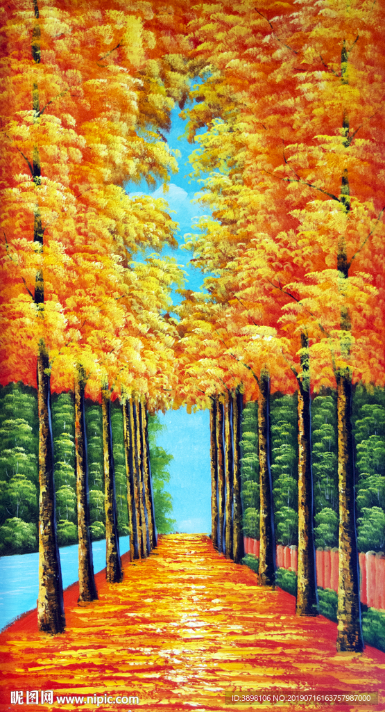 黄金大道金色小树林玄关背景墙