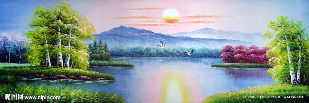 旭日东升山水酒店床头画