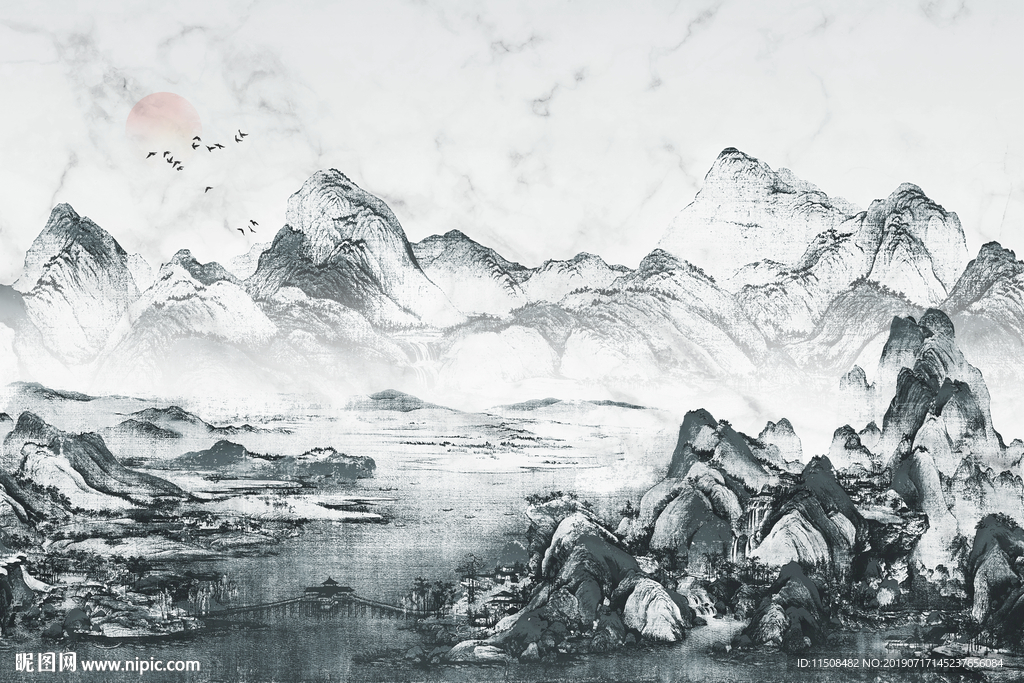 大理石纹水墨山水