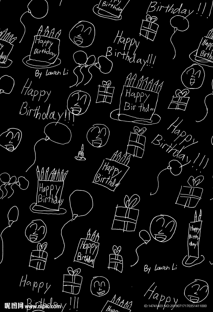 童趣气球线条生日快乐英文