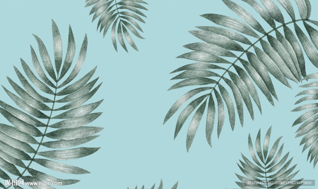 北欧简约手绘小清新热带植物叶子