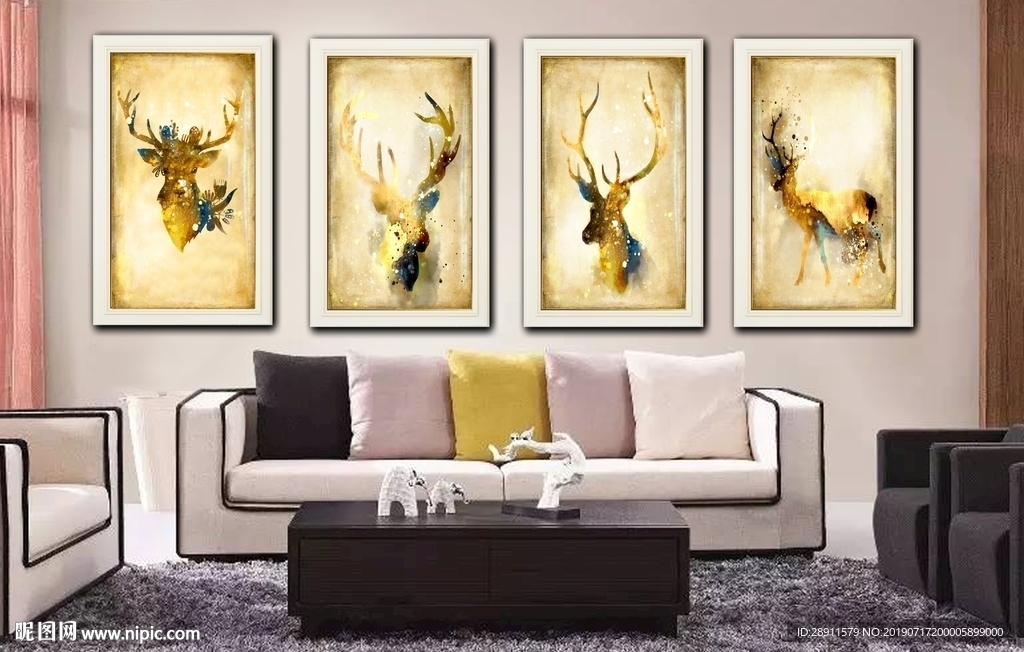 麋鹿装饰画 发财鹿 晶瓷风景画