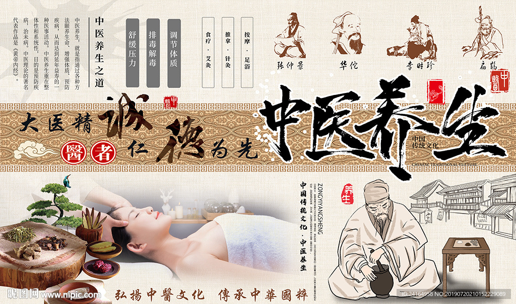 中医养生传承中华养生之道背景墙