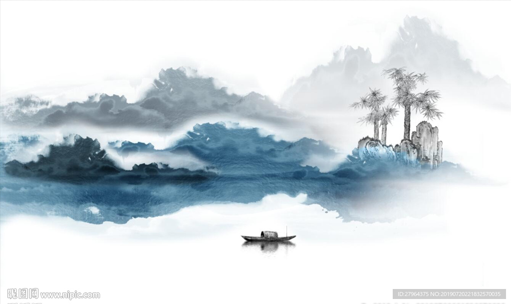 水墨国画抽象山水背景墙