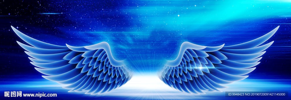 翅膀 蓝色背景板