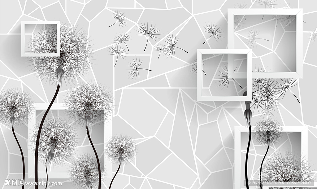 蒲公英条纹方框3D背景墙