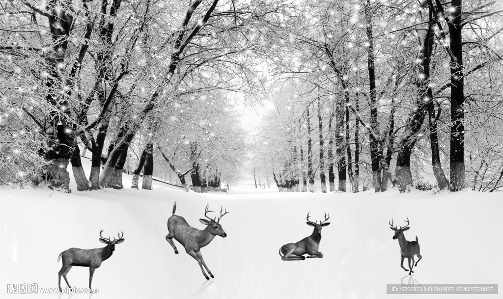 雪山麋鹿背景墙