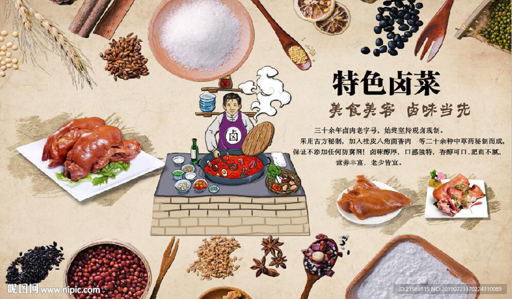 复古怀旧特色卤菜餐饮背景墙壁画