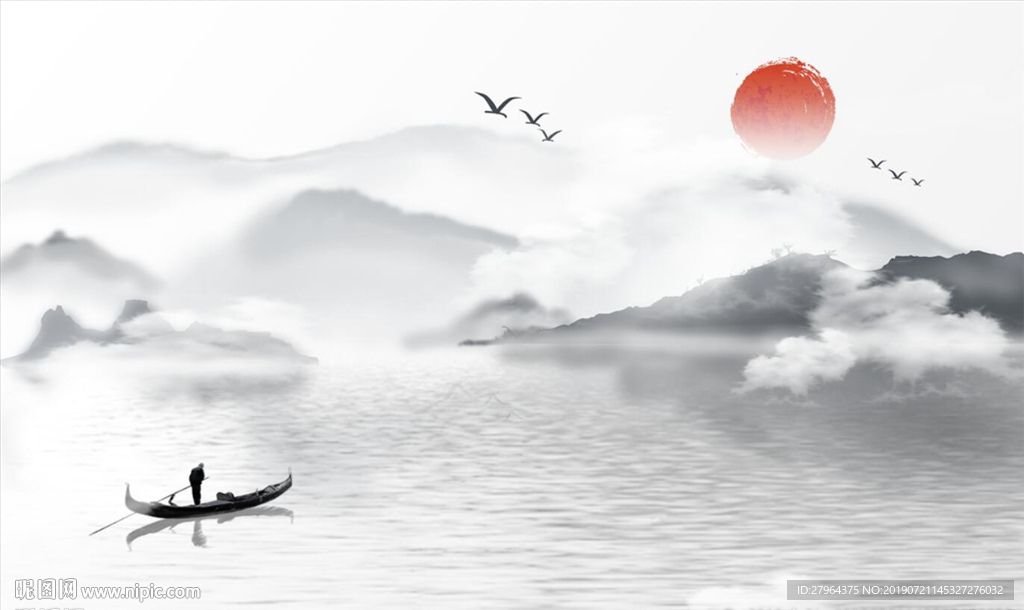 意境抽象水墨中式山水背景墙