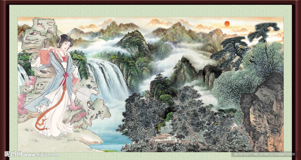 国画山水 仕女图