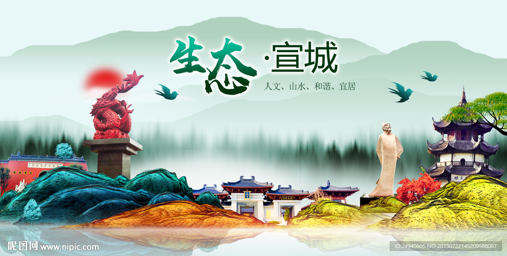生态宣城中国风城市形象海报广告