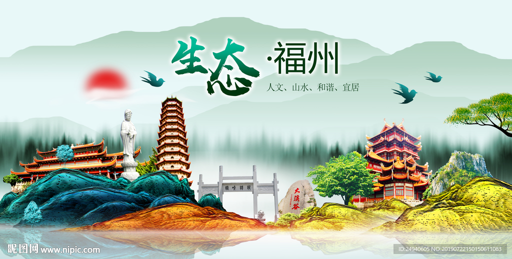 生态福州中国风城市形象海报广告