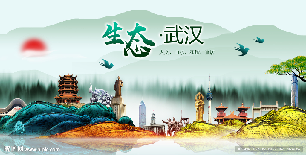武汉风光中国风城市形象海报广告