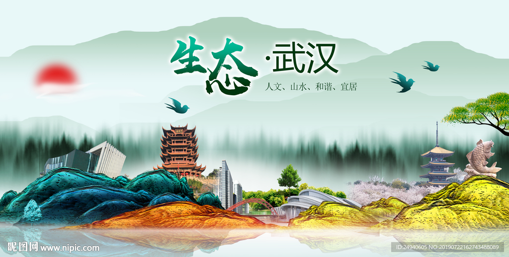 宜居武汉中国风城市形象海报广告
