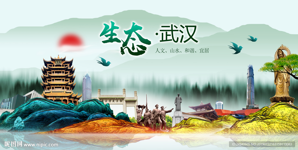 美丽武汉中国风城市形象海报广告