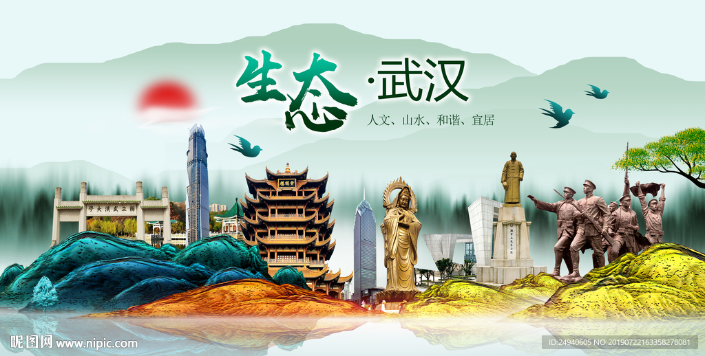 生态武汉中国风城市形象海报广告