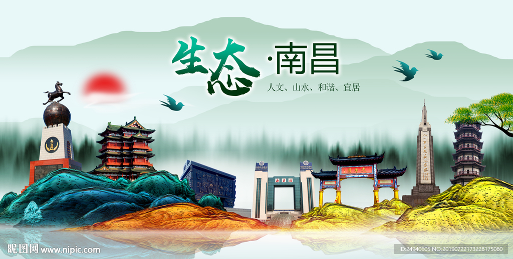 生态南昌中国梦城市形象海报广告