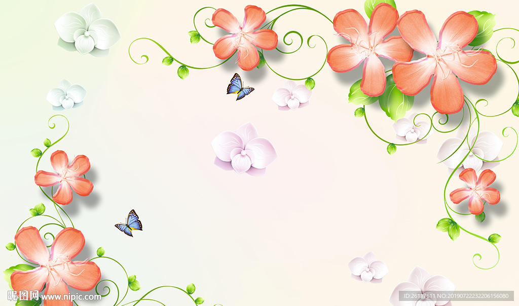 现代花卉蝴蝶电视背景墙